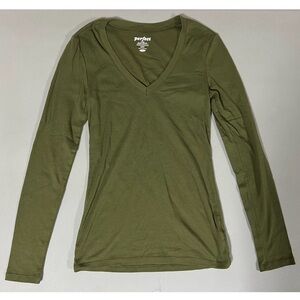 Old Navy Olive Green Solid V-Neck Long Sleeve T-Shirt Top Blouse Tee Size S 🫒✨